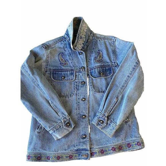 Vintage Jean Jacket Womens Size Medium Country Rodeo Western Paisley Denim Coat - Picture 6 of 11